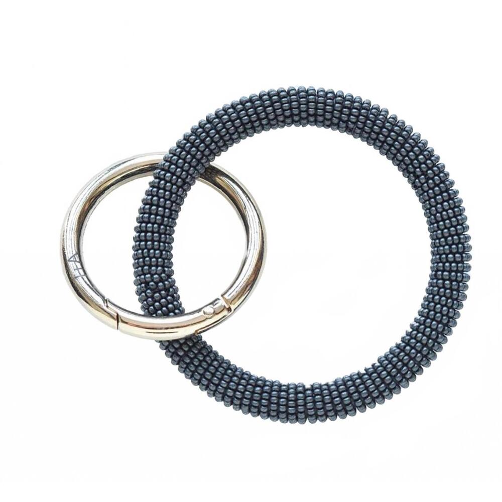 NEW INK+ALLOY women's seed bead bangle key ring in gray